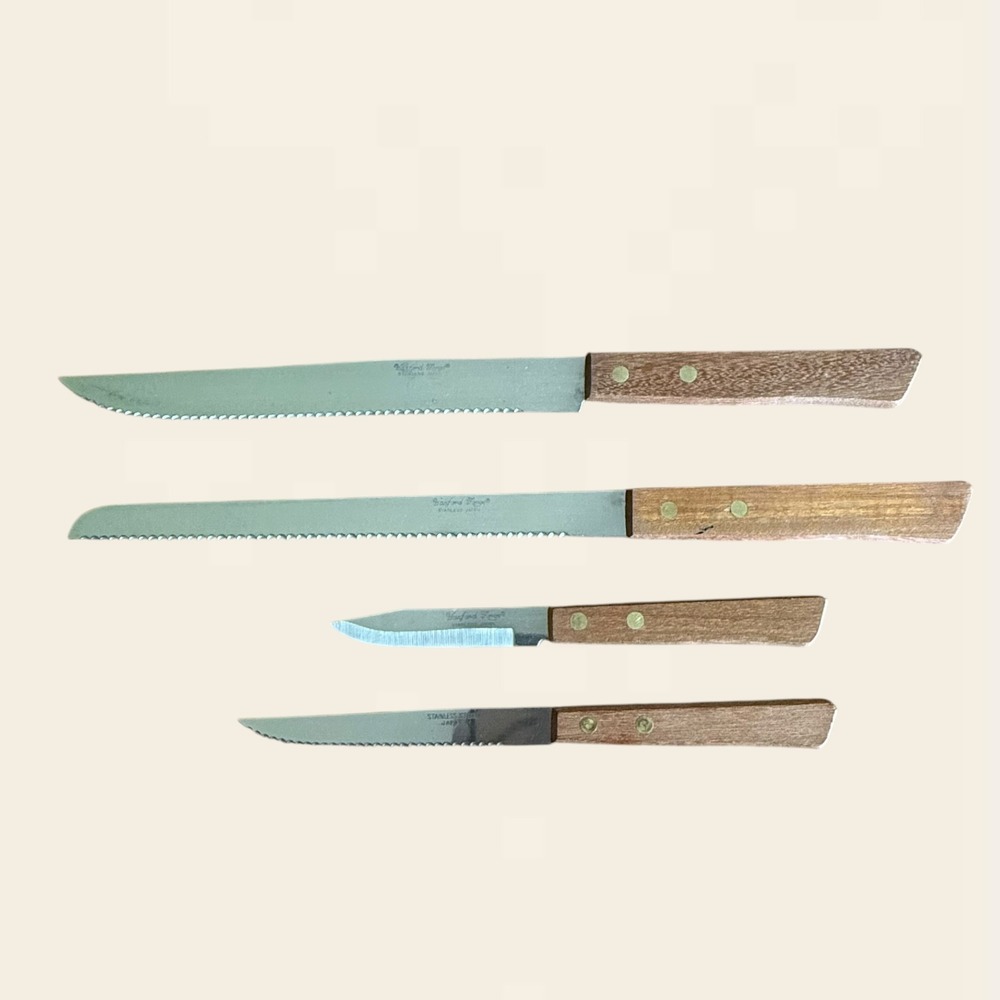 Hanford Forge Vintage 4 Piece Kitchen Knife Set Stainless Japan Wood Handle MCM
